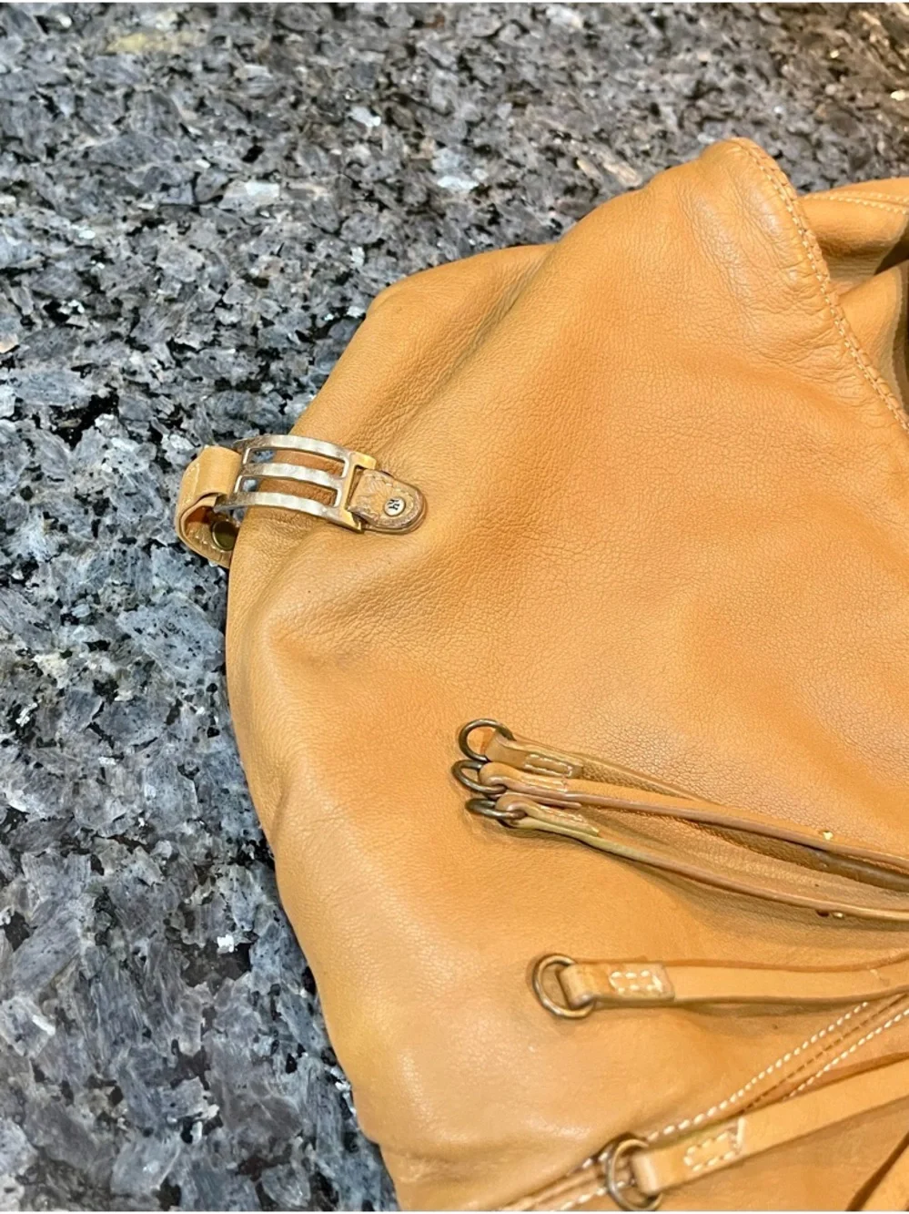 Hayden Harnett Shoulder Bag Tan Leather Hobo with Tassel & Hardware Detail